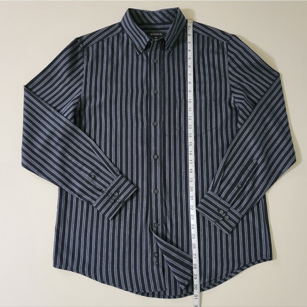 George Men's Black Stripe Long Sleeve Button-Down Dress Shirt - Picture 4 of 11